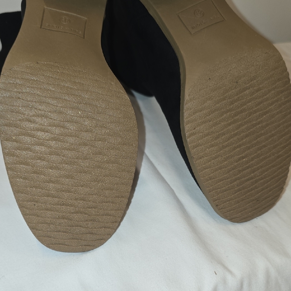 Sun + Stone Black Suede Block Heel Ankle Boots - Picture 8 of 9